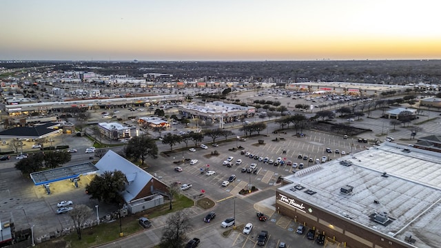 view of aerial view at dusk