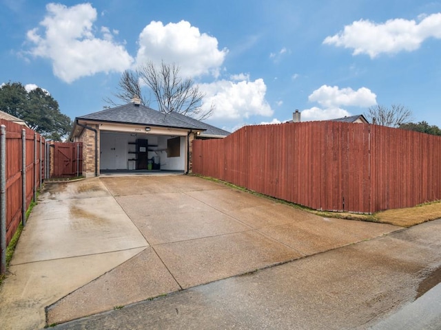 exterior space with a garage