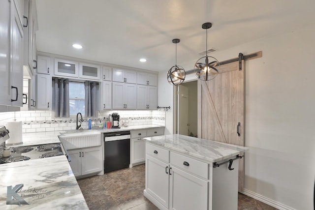 750 Peake St, Abilene, TX 79603 - kitchen featuring black dishwasher, a sink, a barn door, decorative backsplash, and electric range