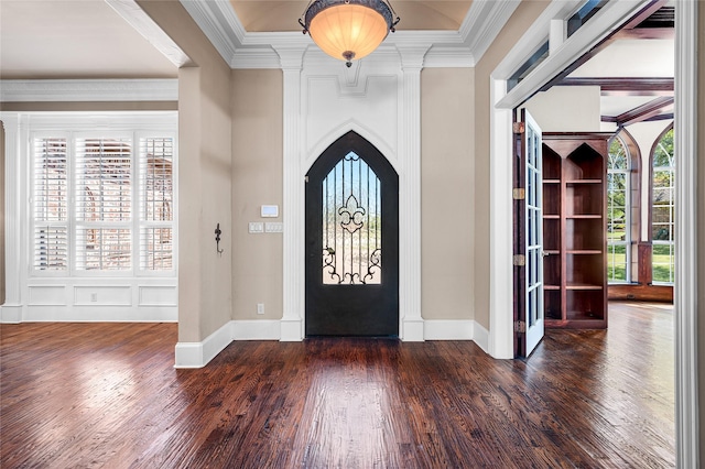 105 Zephyr Ct, Aurora, TX 76078 - entrance foyer with crown molding, baseboards, and dark wood-type flooring