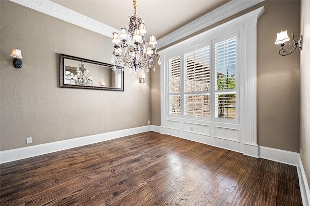 105 Zephyr Ct, Aurora, TX 76078 - unfurnished dining area featuring baseboards, wood finished floors, and an inviting chandelier