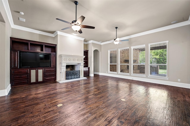 105 Zephyr Ct, Aurora, TX 76078 - unfurnished living room with a ceiling fan, wood finished floors, and baseboards