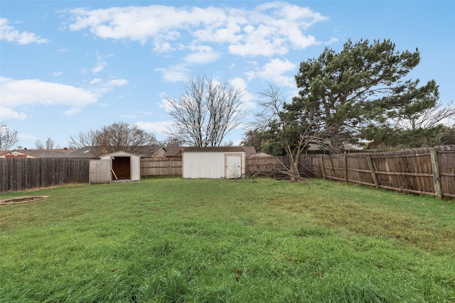 view of yard with a shed