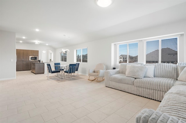 living room with light tile patterned floors