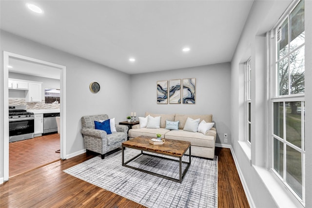 living room with dark wood-type flooring