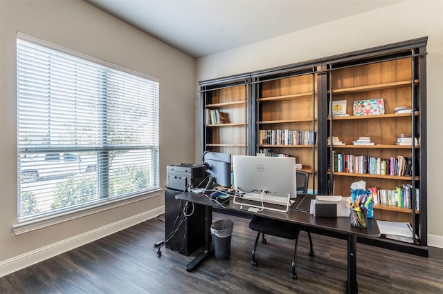 office space with dark hardwood / wood-style floors