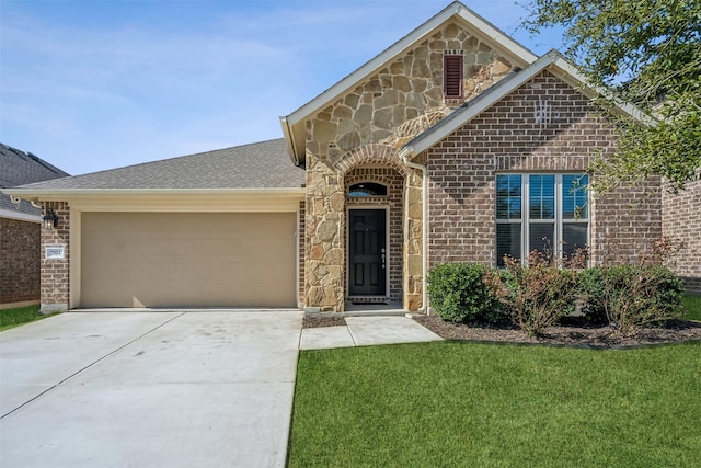 view of front of house with a garage and a front yard