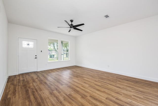 interior space with hardwood / wood-style flooring and ceiling fan