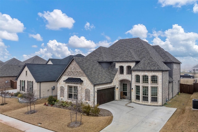 french country style house with a garage