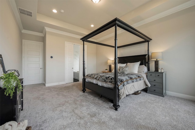 2402 Topaz Dr, Rockwall, TX 75087 - bedroom with a tray ceiling, crown molding, and light colored carpet