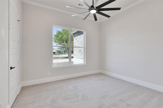 121 Ford Ct, Weston, TX 75009 - spare room featuring ornamental molding, light colored carpet, baseboards, and a ceiling fan