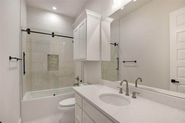 121 Ford Ct, Weston, TX 75009 - full bath with toilet, vanity, shower / bath combination with glass door, and recessed lighting
