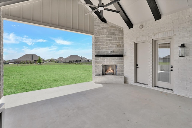 121 Ford Ct, Weston, TX 75009 - view of patio / terrace with an outdoor stone fireplace and ceiling fan