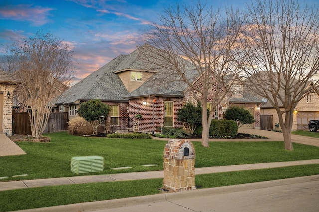 view of front of home featuring a yard and a garage