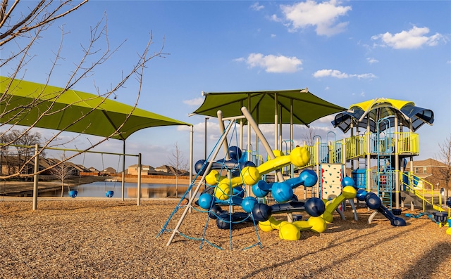 view of playground featuring a water view