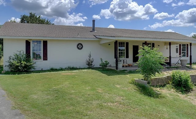 single story home featuring a front lawn and stucco siding