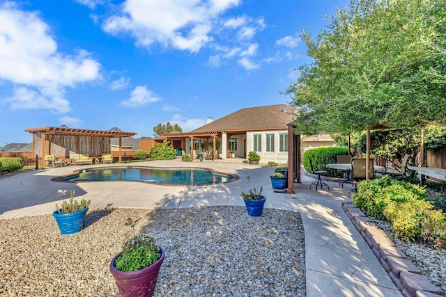 view of swimming pool featuring a pergola and a patio area