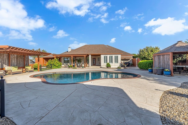 view of swimming pool featuring a gazebo, a pergola, and a patio