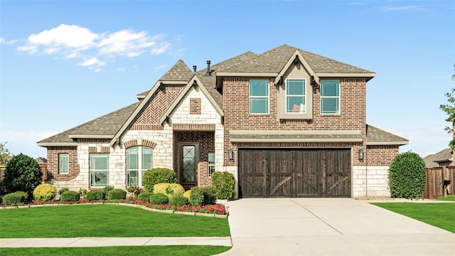 view of front of property featuring a garage and a front yard