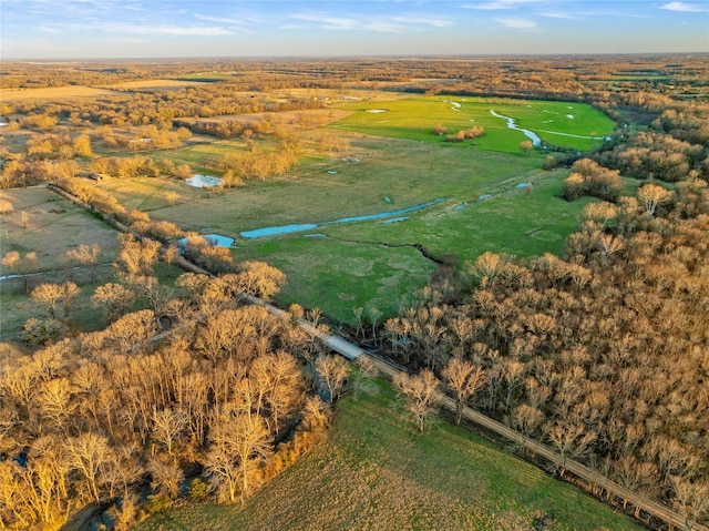 aerial view featuring a rural view and a water view