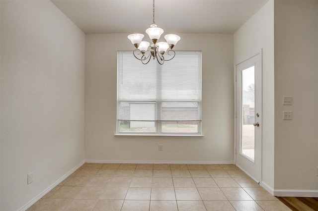 408 Elk Run Dr, Fort Worth, TX 76140 - unfurnished dining area with light tile patterned flooring and an inviting chandelier