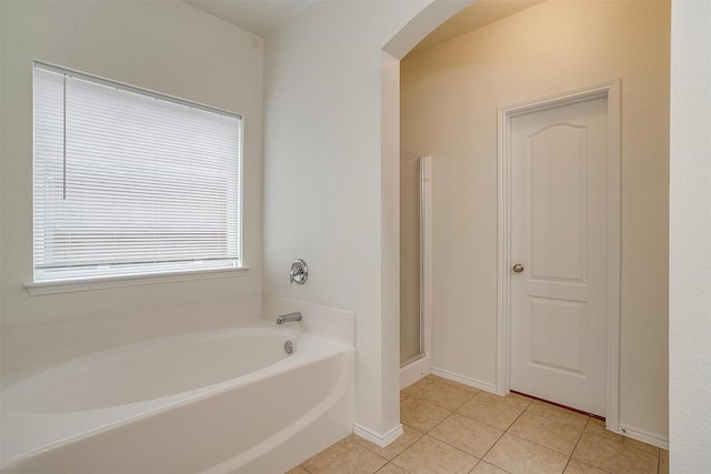 408 Elk Run Dr, Fort Worth, TX 76140 - bathroom featuring shower with separate bathtub and tile patterned flooring