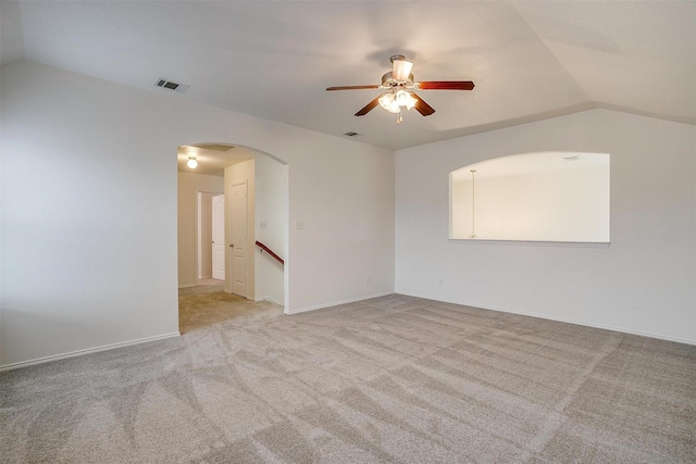 408 Elk Run Dr, Fort Worth, TX 76140 - spare room featuring ceiling fan, lofted ceiling, and light carpet