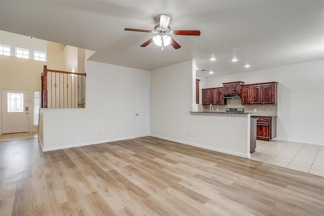 408 Elk Run Dr, Fort Worth, TX 76140 - unfurnished living room with ceiling fan and light hardwood / wood-style floors