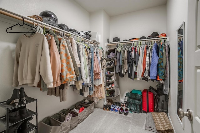 walk in closet featuring carpet