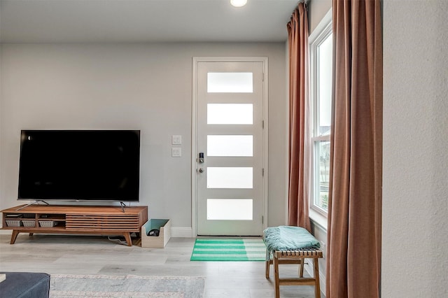 foyer entrance with light hardwood / wood-style floors