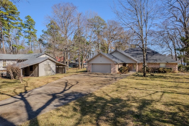 view of home's exterior featuring a carport, a garage, and a lawn