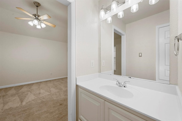 bathroom featuring vanity and ceiling fan