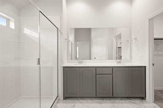 400 Basalt Dr, Azle, TX 76020 - full bath featuring a shower stall, double vanity, and marble finish flooring