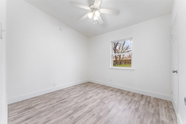 unfurnished room with ceiling fan and light hardwood / wood-style floors