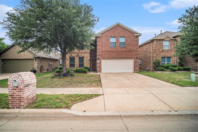4216 Bridgestone Dr, Fort Worth, TX 76123 - traditional-style house with brick siding, driveway, a garage, and a front lawn