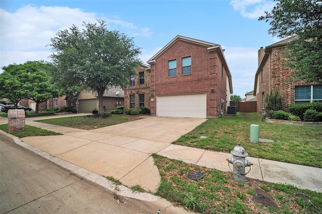 4216 Bridgestone Dr, Fort Worth, TX 76123 - traditional home featuring cooling unit, brick siding, an attached garage, and concrete driveway