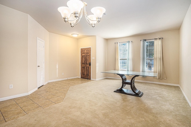 4216 Bridgestone Dr, Fort Worth, TX 76123 - entryway featuring a chandelier, carpet floors, tile patterned floors, and baseboards