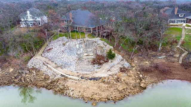 aerial view with a water view