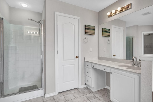 824 Rolling Meadow Dr, Lavon, TX 75166 - full bathroom featuring tile patterned flooring, a shower stall, vanity, and baseboards