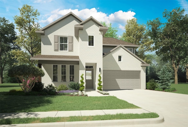 view of front property featuring a garage and a front yard