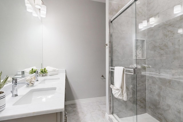 bathroom featuring vanity and walk in shower