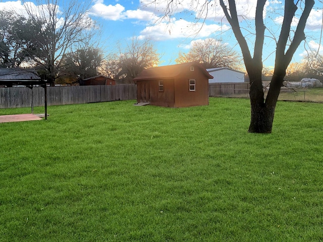 view of yard with a storage unit