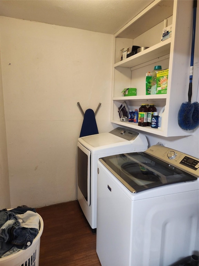 3929 San Saba St, Athens, TX 75752 - washroom with washing machine and dryer and dark wood finished floors