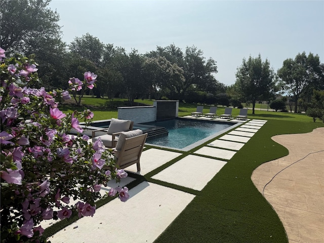 1420 Gentle Way, Prosper, TX 75078 - outdoor pool featuring a lawn and a patio