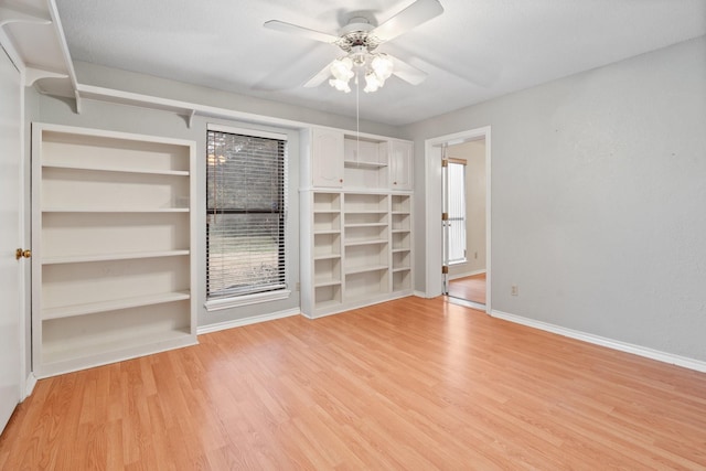 interior space featuring ceiling fan and light wood-type flooring