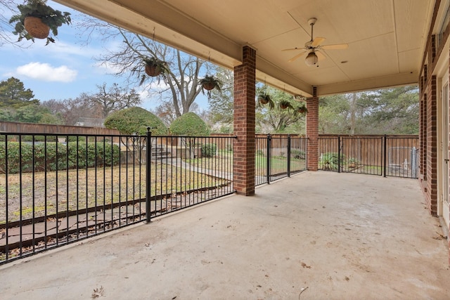 view of patio / terrace featuring ceiling fan