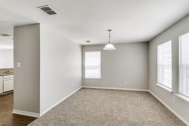 unfurnished room featuring a healthy amount of sunlight and sink