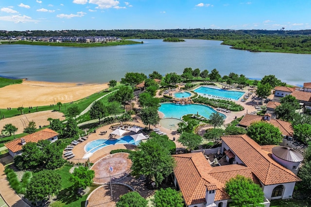 aerial view featuring a water view