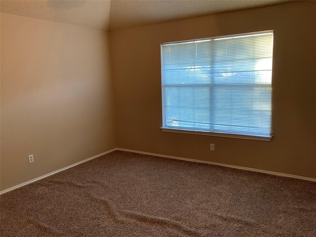 carpeted spare room featuring vaulted ceiling