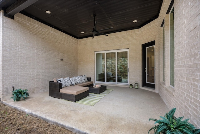 350 Pearland Dr, Prosper, TX 75078 - view of patio / terrace with a ceiling fan and an outdoor living space
